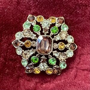 Liz Claiborne Gold-Tone Autumn‎ Colors Rhinestone Brooch Pin – LC Signed